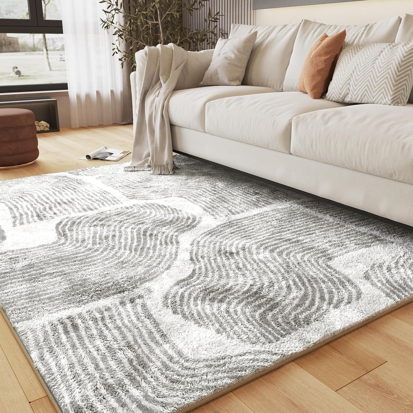 Zen Garden Area Rug - Ultra Soft Area Rug 3x5, Non Slip, Stain Resistant Living Room Rug, Washable Area Rugs for Living Room, Rugs for Bedroom (Gray, 3x5)