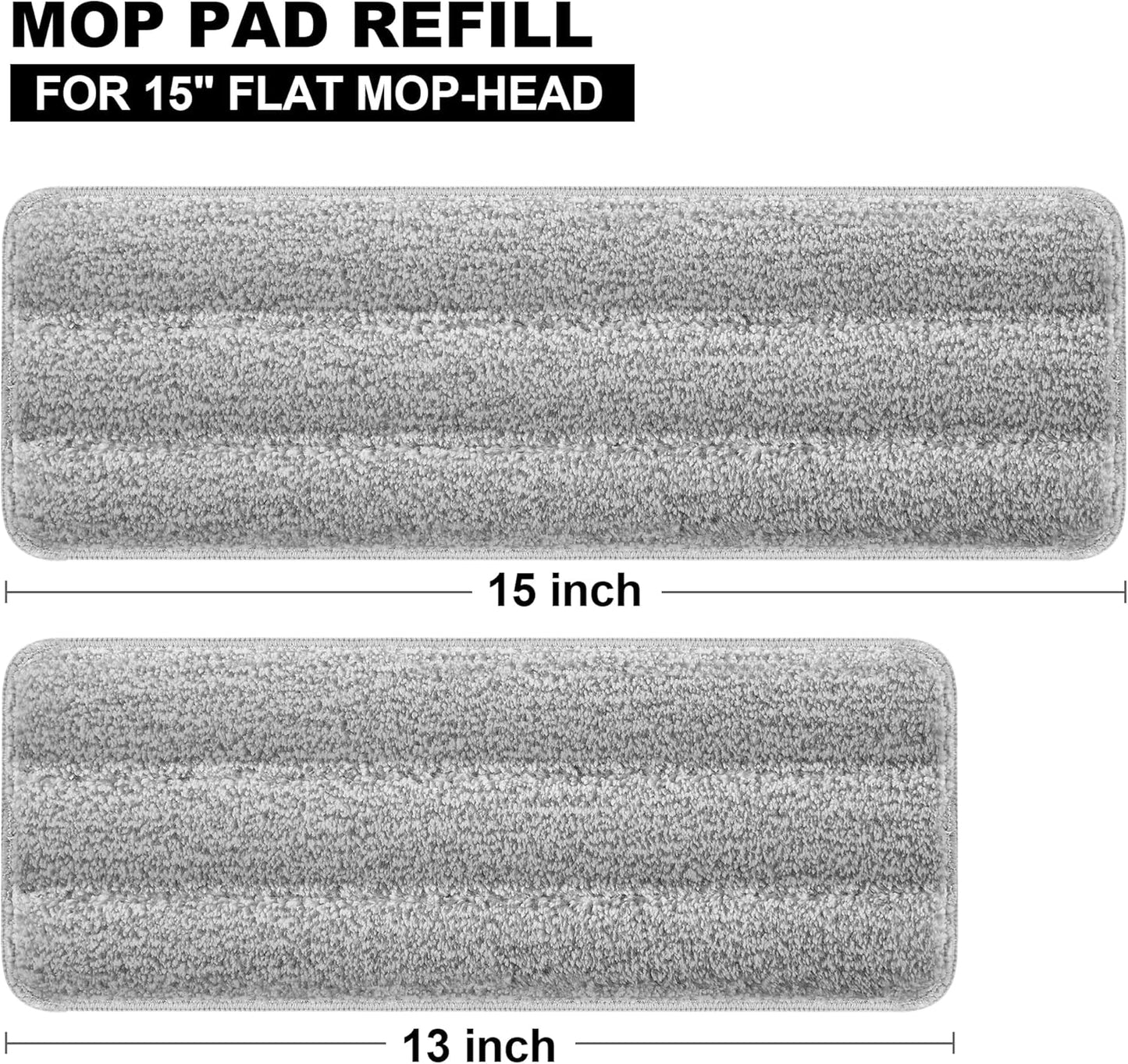 JOYMOOP Flat Mop Pads, Microfiber Mop Cleaning Pads, Washable Pads, Pads Replacement for JOYMOOP Flat Mop or Mop Bucket Set, Pack of 4 Refills 15inch - Grey and Stripe