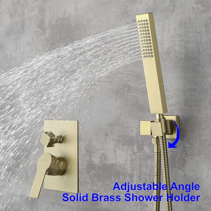 SHAMANDA Brass Rainfall Shower System, Luxuly Bathroom Shower Faucet Combo Set Brushed Champaign Gold(Including Rough-In Valve Body and Trim), L7001-3