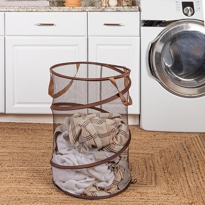 Household Essentials Pop-Up Mesh Laundry Hamper, Brown