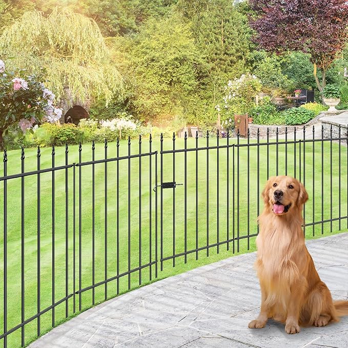 Metal Garden Fence with Gate 36 in H x 10 ft L, 1 Gate + 4 Panels Border Fence Panels Animal Barrier for Dogs, No Dig Garden Fencing for Yard Patio Flower Bed Lawn Outdoor, Black