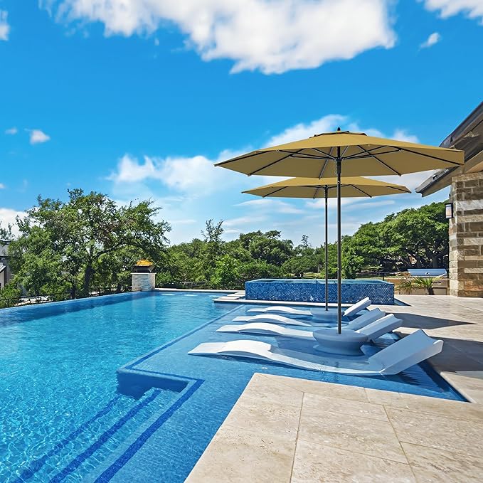 Midtown Umbrellas Push and Pop 10 Feet Outdoor Umbrella, Sand (Tan) Polyester Fabric - Fiberglass Ribs Deck Patio Umbrella, Backyard Umbrella, Garden Umbrella & Pool Umbrella - Black Pole