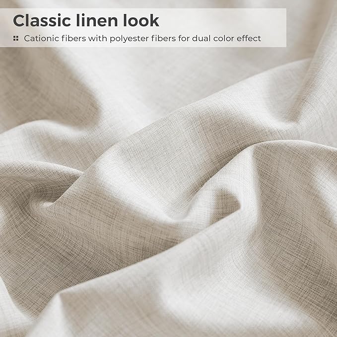 Full Sheets Khaki, Ultral Soft Cationic Linen Look Sheets, Luxury Cooling Cozy Bed Sheet Set with Non-Slip Fitted Sheet