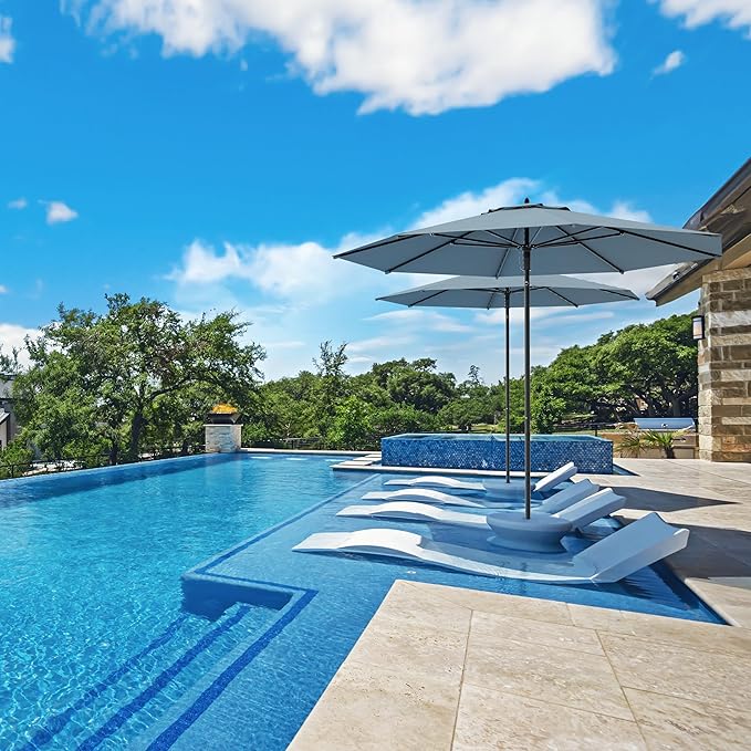 Midtown Umbrellas Push Pop Sunbrella Umbrella 8 Feet Outdoor Umbrella in Canvas Haze Acrylic Fabric - Patio, Backyard, Garden, Picnic Table & Pool - Black Pole