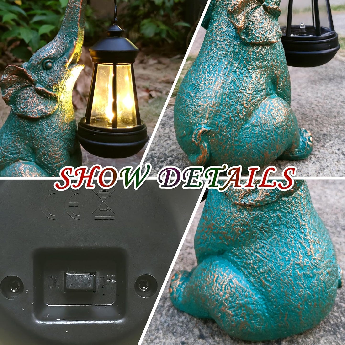 Elephant Garden Statue Outdoor Décor with Solar Lights Lantern,Elephant Solar Light Figurines Outside Decorations for Yard，Lawn Patio, Balcony, Unique Housewarming Gifts