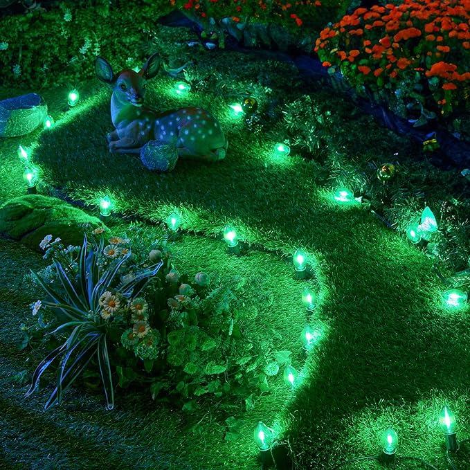 Brightown 25 Pack C9 LED Christmas Light Bulbs, Green Plastic C9 Shatterproof LED Bulbs Replacement for Christmas String Lights, E17 Intermediate Base, Commercial Dimmable Holiday Bulbs