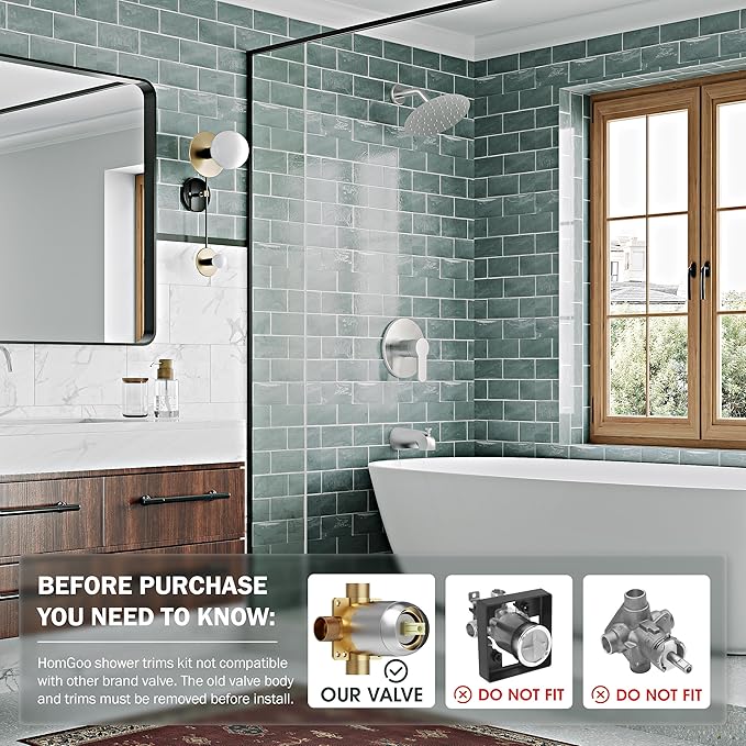 Tub Shower Faucet Set, Tub and Shower Trim Kit with 6 Inch High-Pressure Rian Shower Head,Shower Head and Handle Set, Brushed Nickel