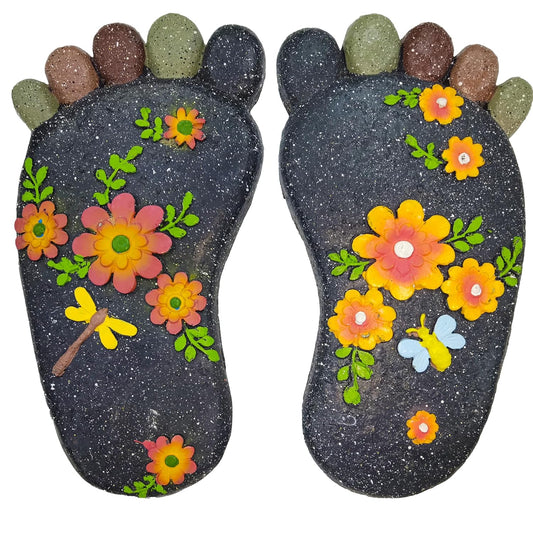 Stepping Stones Garden Decorative Stones for Patio, Deck, Garden or Sidewalk Home Decor Footprint Shaped Stepping Stones Set of 2 （Dark Grey）