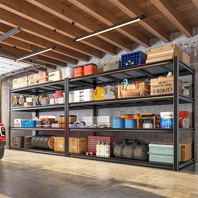 59.8" W x 59.8" H x 24.2" D Storage Shelves Metal Shelving, 2400LBS Garage Shelving Unit with Adjustable Shelf, 4 Tier Storage Rack for Garage, Pantry, Warehouse, Basement, Black