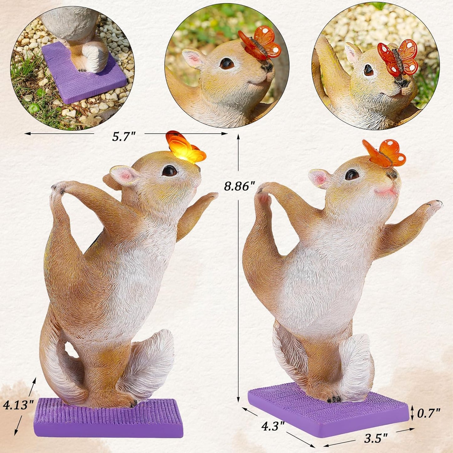 Solar Light Garden Statue Squirrel Figurine, Resin Squirrel Doing Yoga with Lighted Butterfly, Waterproof Spring Outdoor Ornaments for Garden, Front Door, Patio Decor & Gifts for Mother's Day