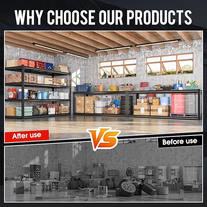 59.8" W x 59.8" H x 24.2" D Storage Shelves Metal Shelving, 2400LBS Garage Shelving Unit with Adjustable Shelf, 4 Tier Storage Rack for Garage, Pantry, Warehouse, Basement, Black