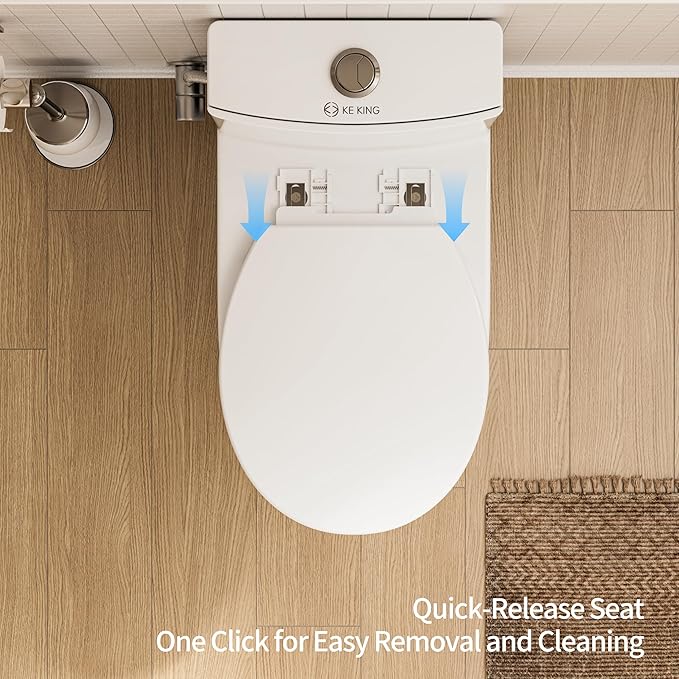 24'' Depth Compact One Piece Toilet, Quiet Dual & Powerful Flush Small Toilet for Small Bathroom, Space Saving Toilet with Soft Close Seat, 12'' Rough-in
