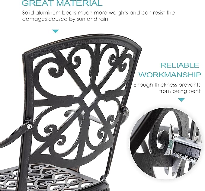 NUU GARDEN Bistro Set 3 Piece Outdoor All Weather Cast Aluminum Patio Bistro Set Patio Table and Chairs Set of 2 with Umbrella Hole for Backyard, Balcony, Front Porch, Lawn, Pool, Bronzer