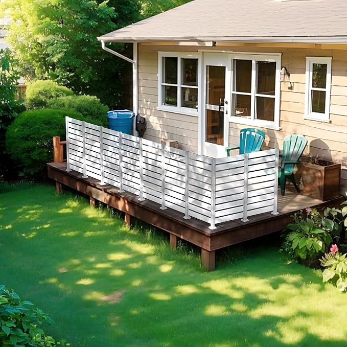 40” W x 60” H Wood Air Conditioner Fence for Hard Ground & Soft Ground, Single Outdoor Garden Fence, Privacy Screen Panel with Aluminum Stakes, Trash Can Pool Equipment Enclosure, White