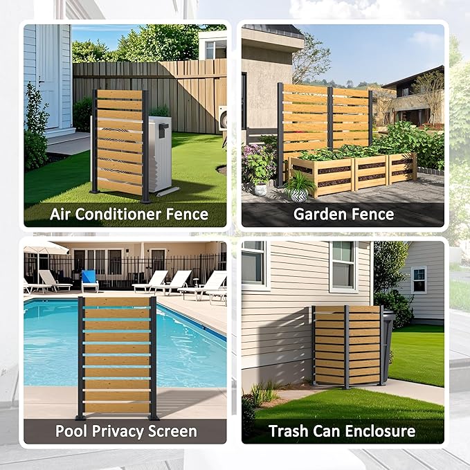 MUPATER 5ft H×3.3ft W No Dig Wooden Privacy Screen,2 Way to Use,Ideal Outdoor Privacy Wall Suit for Hard Ground and Soil,Aluminum Post,Privacy Screen for Hide Trash Cans,AC Fence,Natural (1 Panel)