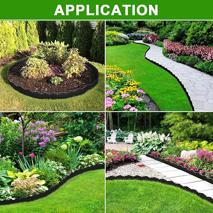 Landscape Edging Border 2.8 in Tall 52.5FT No Dig Garden Edging Borders with 80pcs Spikes Plastic Lawn Edging for Yard, Pathway and Flower Beds Fence, Black