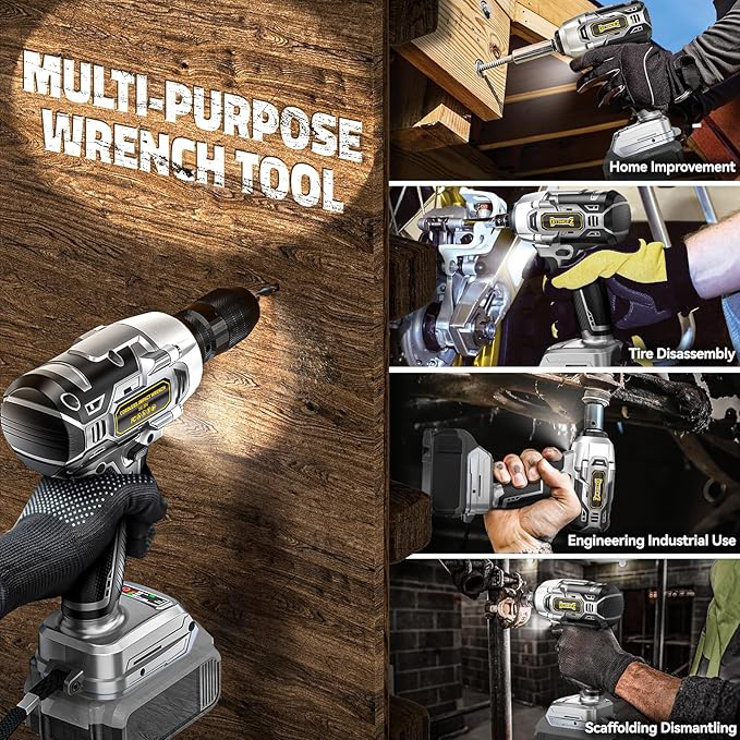 Cordless Impact Wrench Compatible with Dewalt 20v Battery: 250Ft-lbs(340N.m) 3/8 inch Brushless Electric Impact Gun, 2400RPM High Torque Impact Driver, Power Impact Wrench, Bare Tool Only