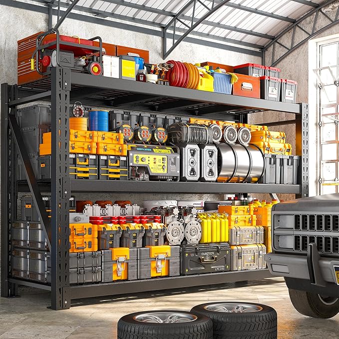 Bepatio 77" W Garage Shelving Storage Shelves, 3 Tier Metal Shelving Unit Heavy Duty for Storage, Adjustable Black Shelves for Commercial, Industrials, Garage, Basement, 77.2" W*23.7" D*66.2”H