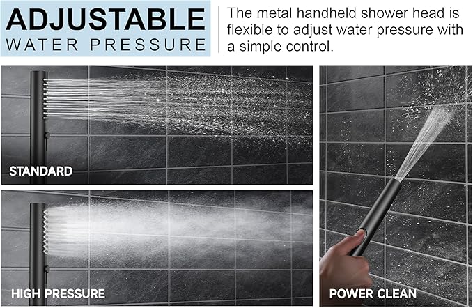 Lava Odoro Modern 3-Setting Round Rain Bathtub and Shower Faucet Set, Black Rainfall Shower Head and Handle Set, Rain Shower System with Tub Spout, Shower Valve Trim Kit, Matte Black, SF104-MB-T