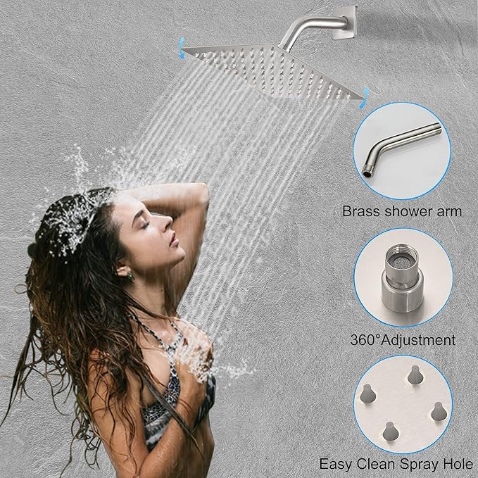 Brushed Nickel Shower System, 8 Inch High Pressure Rain Shower with Handheld, Wall Mount Shower Faucet Set for Bathroom, Rough-in Valve Body and Trim Included