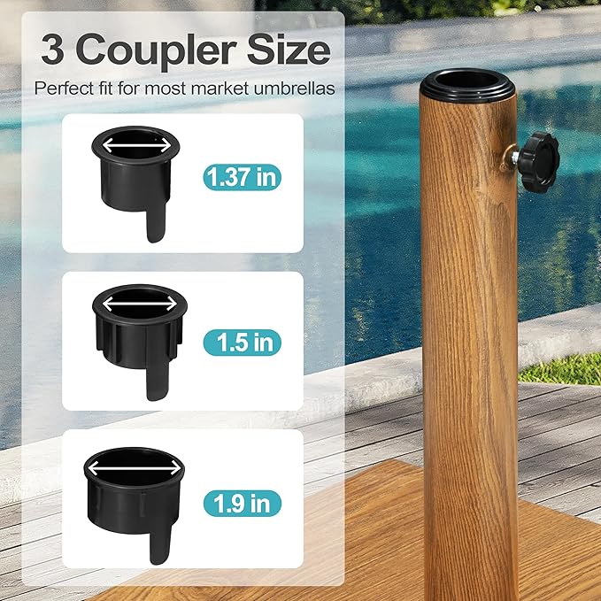 Patio Umbrella Base, 43lbs Outdoor Heavy Duty Square Concrete Stand Market Umbrella, Teak Brown