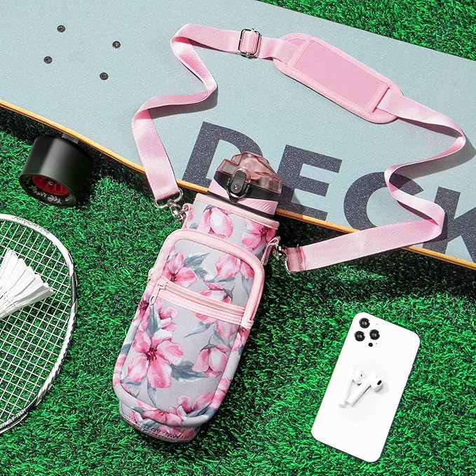 Fimibuke 32 oz Water Bottle with Sleeve - BPA Free Leakproof Sport Large 1L Plastic Motivational Water Bottle with Straw Strap & Insulated Neoprene Holder Carrier Bag Great Xmas Gift for Women Men