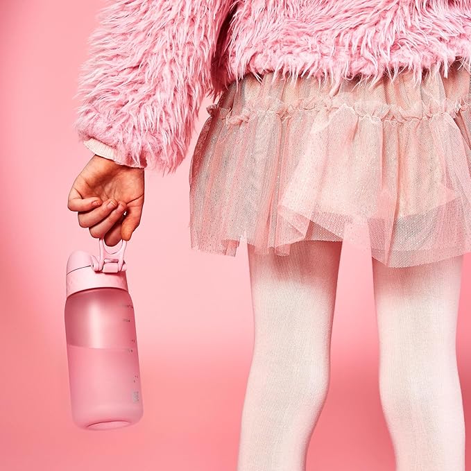 Ion8 Small Water Bottle, 350 ml/12 oz, Leak Proof, Easy to Open, Secure Lock, Dishwasher Safe, BPA Free, Carry Handle, Hygienic Flip Cover, Easy Clean, Odor Free, Carbon Neutral, Rose Quartz Pink