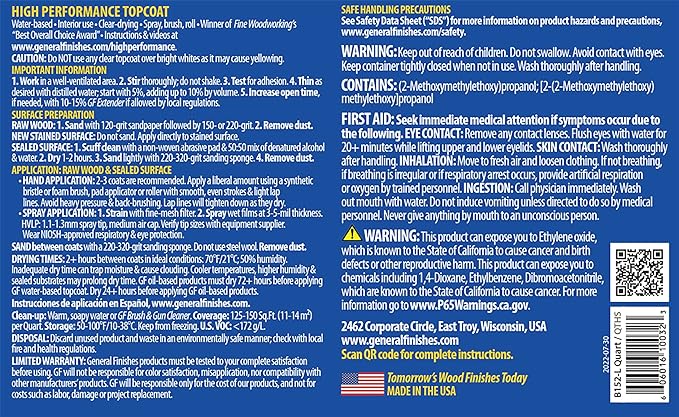 General Finishes High Performance Water Based Topcoat, 1 Gallon, Satin