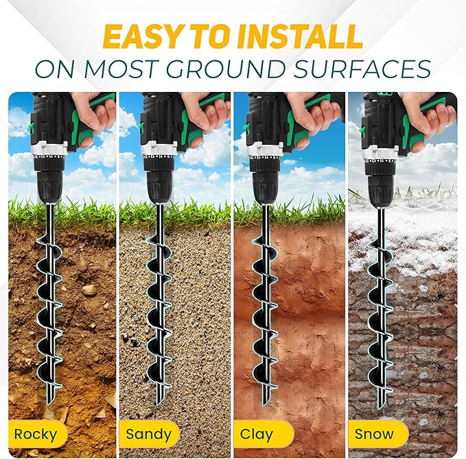 [UPGRADED] 14” Full Spiral Blade Mobile Home Anchor, 4 Pack Ground Anchor Screw in with L-shaped Brackets, U-bolts, Power Nut Driver, Earth Anchors High Wind Heavy Duty for Camping Tents, Swing Sets