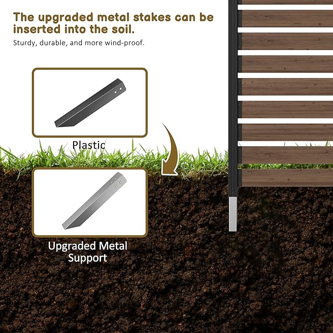 MUPATER 60" H×40" W Wooden Privacy Fence-No Digging Required,2 Installation Options,Ideal Outdoor Aluminum Post Privacy Wall for Hard Ground or Soil,Hide Trash Cans,Air Conditioners,Brown (1 Panel)