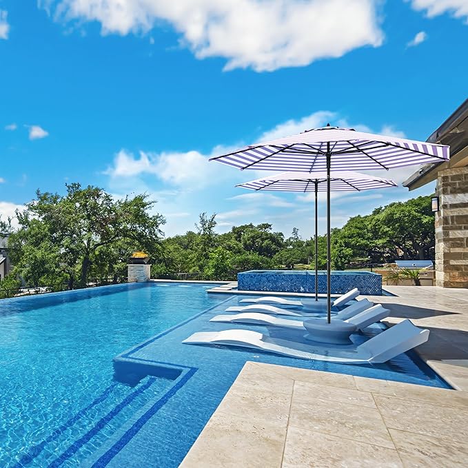 Midtown Umbrellas Push and Pop 10 Feet Outdoor Umbrella, Purple/White Stripes Polyester Fabric - Fiberglass Ribs Deck Patio Umbrella, Backyard Umbrella, Garden Umbrella & Pool Umbrella - Black Pole