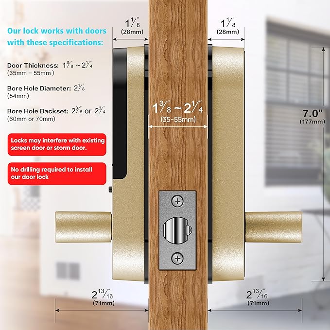 Keyless Entry Fingerprint Smart Lock with Handle & Keypad: Sifely Biometric Digital Electronic Lock with Code, Electric Deadbolt Door Knob for Front, Interior, Exterior & Bedroom Doors (Gold)