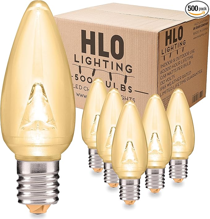 HLO Lighting Smooth C9 Christmas Lights | Sun Warm White LED Bulbs for Indoor & Outdoor Christmas Decor | Set of 500