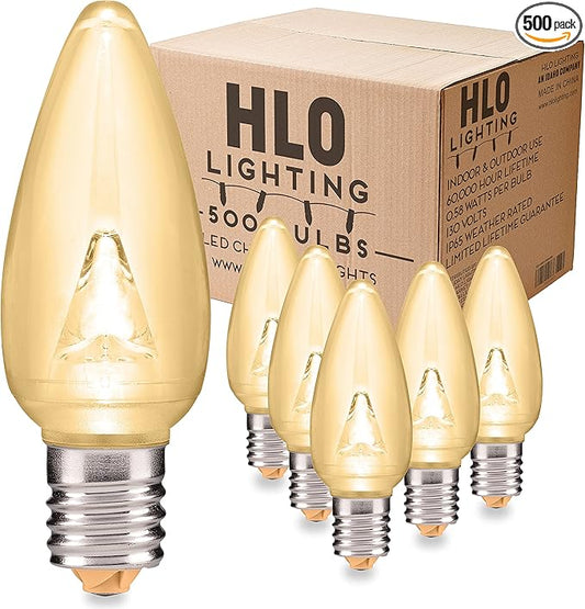 HLO Lighting Smooth C9 Christmas Lights | Sun Warm White LED Bulbs for Indoor & Outdoor Christmas Decor | Set of 500