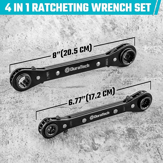 DURATECH 4-in-1 Reversible Ratcheting Wrench Set, Double Box End Wrench Set, 2-Piece, 8mm, 10mm, 12mm, 13mm, 16mm, 17mm, 18mm, 19mm, Metric