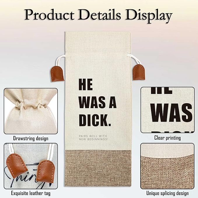 Funny Divorce Gifts Wine Bag, Divorce Gifts for Women, Wine Champagne Bottle Gift Bag, Cotton Linen Wine Gift Bag With Drawstring, New Beginning Gifts Break Up Gifts for Divorce Party-12