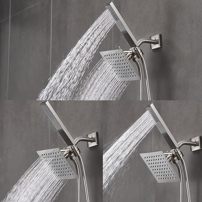 Shower Faucet Set Dual Shower Heads with Handheld Spray Combo, All Metal 6" Dual Shower Head Combo and 3-Way Diverter, Shower Faucet Set with Valve