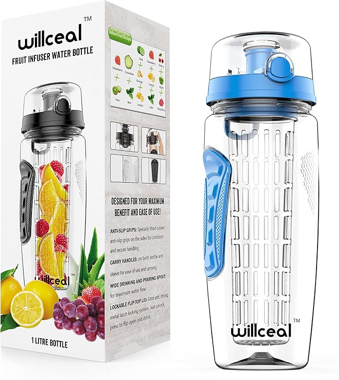 Fruit Infuser Water Bottle 32oz- Durable, Large - BPA Free Tritan, Flip Lid, Leak Proof Design - Sports, Camping