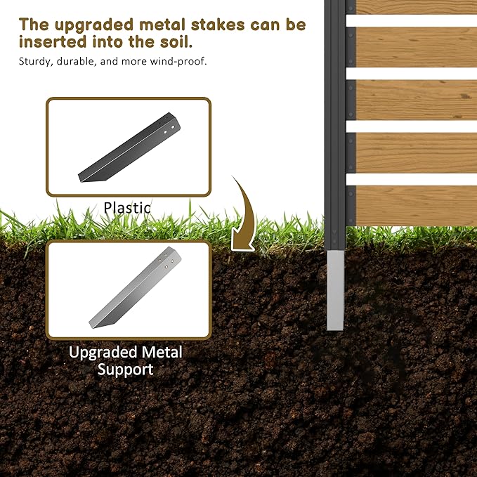 MUPATER 5ft H×3.3ft W No Dig Wooden Privacy Screen,2 Way to Use,Ideal Outdoor Privacy Wall Suit for Hard Ground and Soil,Aluminum Post,Privacy Screen for Hide Trash Cans,AC Fence,Natural (1 Panel)