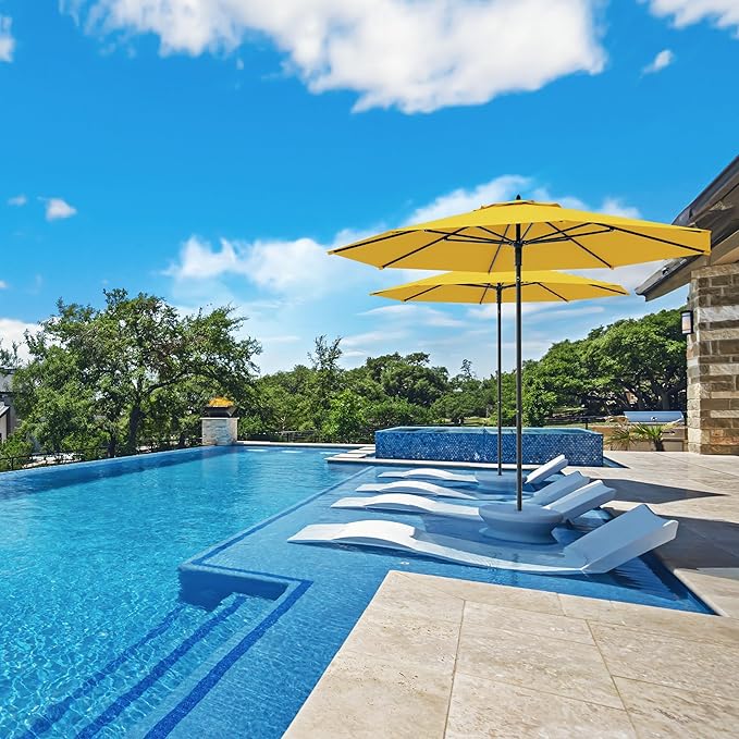 Midtown Umbrellas Push Pop Sunbrella Umbrella 8 Feet Outdoor Umbrella in Sunbrella Yellow Acrylic Fabric - Patio, Backyard, Garden, Picnic Table & Pool - Black Pole