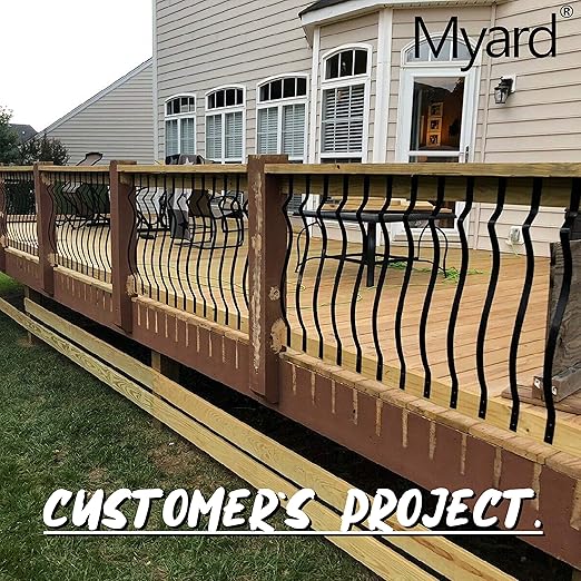 Myard 32-1/4 Inches Heavy Duty Iron Deck Balusters Furniture with Screws for Facemount Railing Fencing, European Baroque Silhouette Wrought Style (25-Pack, Matte Black)