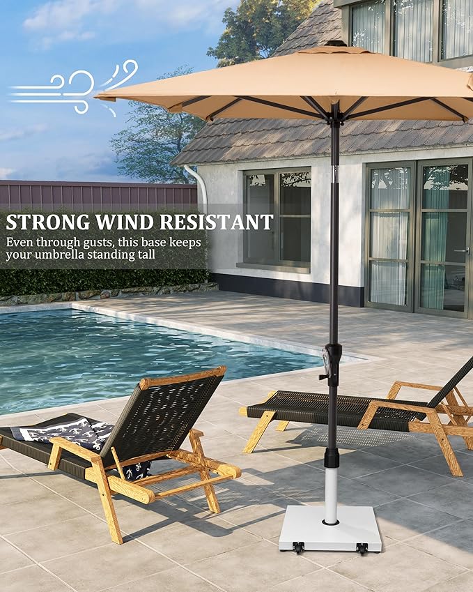 42lbs Patio Umbrella Base - Heavy Duty Outdoor Patio Market Umbrella Stand for Deck with Rollers, Poolside, Balcony, Wind-Resistant Design, White