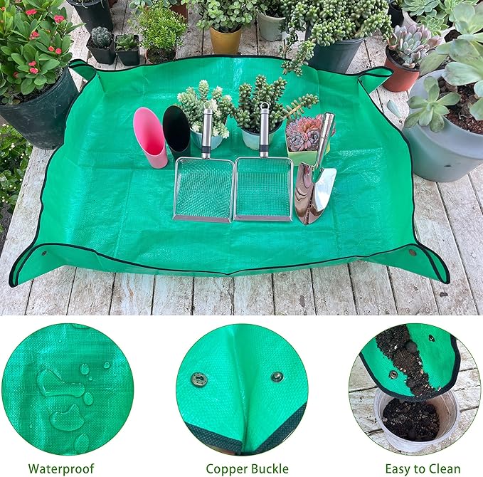 6-Pack Gardening Tool Set: Soil Sifter (3.8&5mm Mesh), Garden Trowel, Soil Scoops & Repotting Mat - Stainless Steel Sifter Shovel for Sand, Dirt, Compost, Rock, Beach, Shells, Shark Tooth & Cat Litter