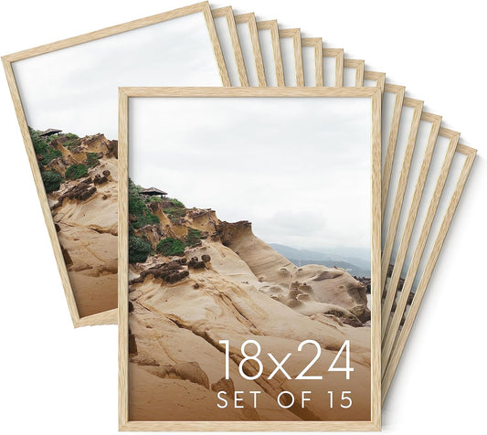 Haus and Hues 18x24 Natural Oak Wood Picture Frames Set of 15 - Premium Bulk Picture Frames 12x16 Bundle - Elegant Gallery Wall Frame Set for Posters, Art Display - Ideal for Wall Decor in Home &