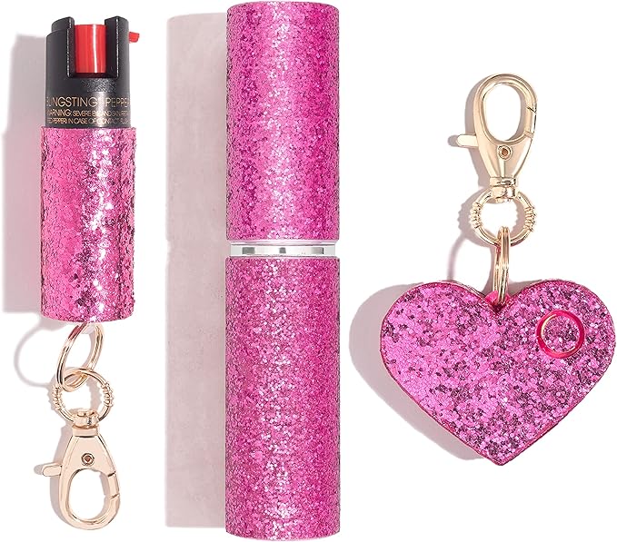 BLINGSTING 3-in-1 Women's Safety Kit - Professional Grade Pepper Spray - High Voltage Mini Stun Gun - Self-Defense Security Alarm - UV Dye - Glitter