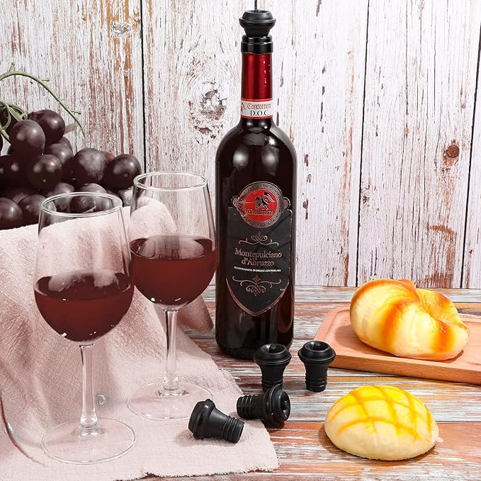 Honoson Wine Stopper Resealable Wine Pump Vacuum Stoppers Vacuum Wine Stopper Silicone Wine Saver Stoppers Practical Wine Saver Stoppers for Kitchen Supplies Wine Bottle Tools (Black, 48 Pieces)