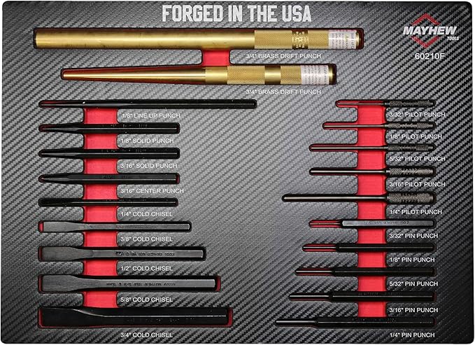 Mayhew Tools 60210F Punch and Chisel Set, 21-Piece with Foam Block