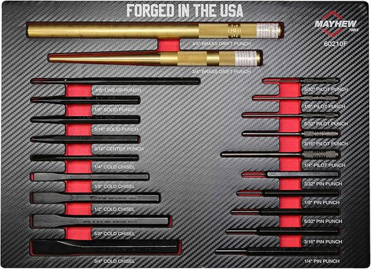 Mayhew Tools 60210F Punch and Chisel Set, 21-Piece with Foam Block