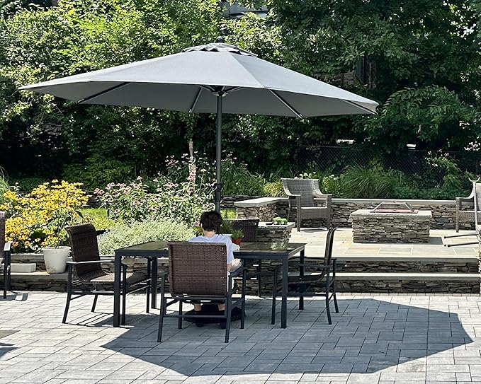 PURPLE LEAF 11' Round Patio Umbrella Outdoor Table Umbrella Aluminum Frame Market Umbrella Sun Umbrella with 8 Sturdy Ribs for Garden Deck Lawn & Pool Gray
