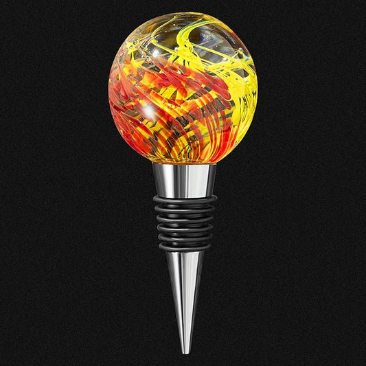 Murano Glass Wine Stopper Bottle Stopper - Wine Saver, Reusable Wine Corks for Beverage, Stainless Steel Wine Stopper For Gifts, Bar, Holiday Party, Wedding